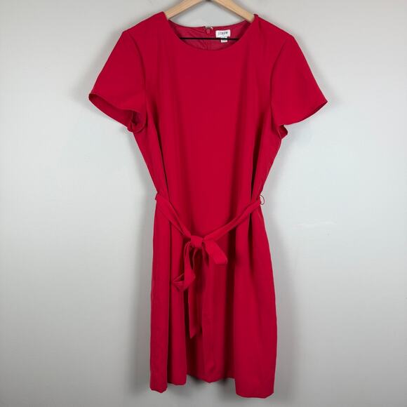J. Crew Belted Suiting Dress Womens 14 Poppy Red Cap Sleeve Tie Waist Modest NWT - Picture 1 of 9